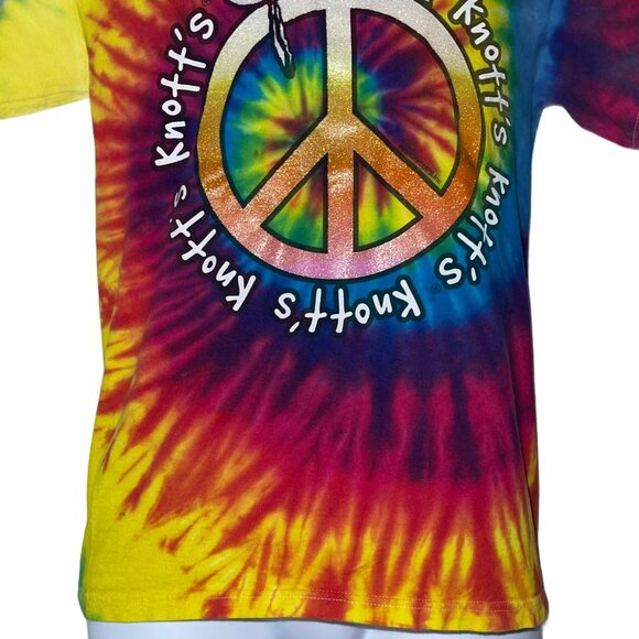 Knott's Berry Farm TShirt Mens S Snoopy Tee Tie Dye Glitter Peace Sign Colorful - Picture 3 of 9